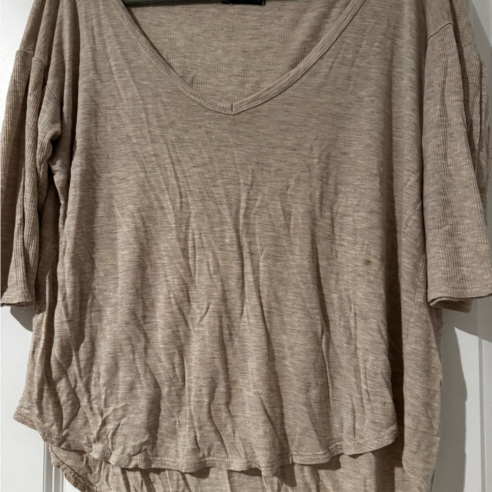Casual Beige V-Neck Women's Top